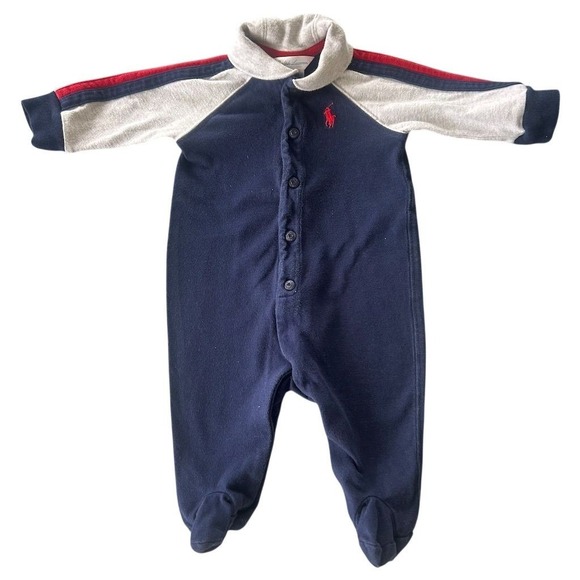 Ralph Lauren Baby Boys Navy Blue Shawl Collar Coverall - Picture 3 of 7